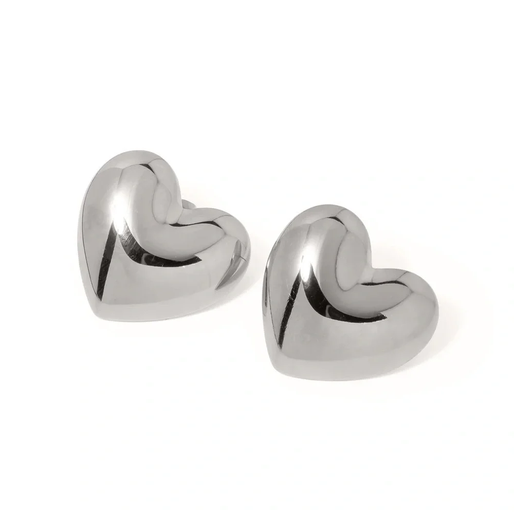 Silver Heart Stud Earrings - Picture 2 of 10